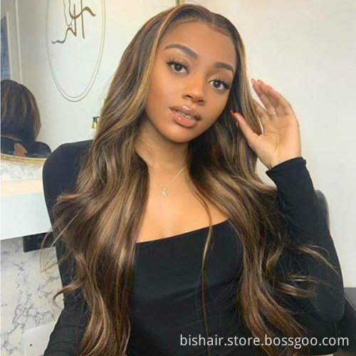 BIS Wholesale 4/27 Highlight Body Wave Human Hair Wig Honey Blonde Lace Front Wigs For Black Women with 4x4 Lace Wigs